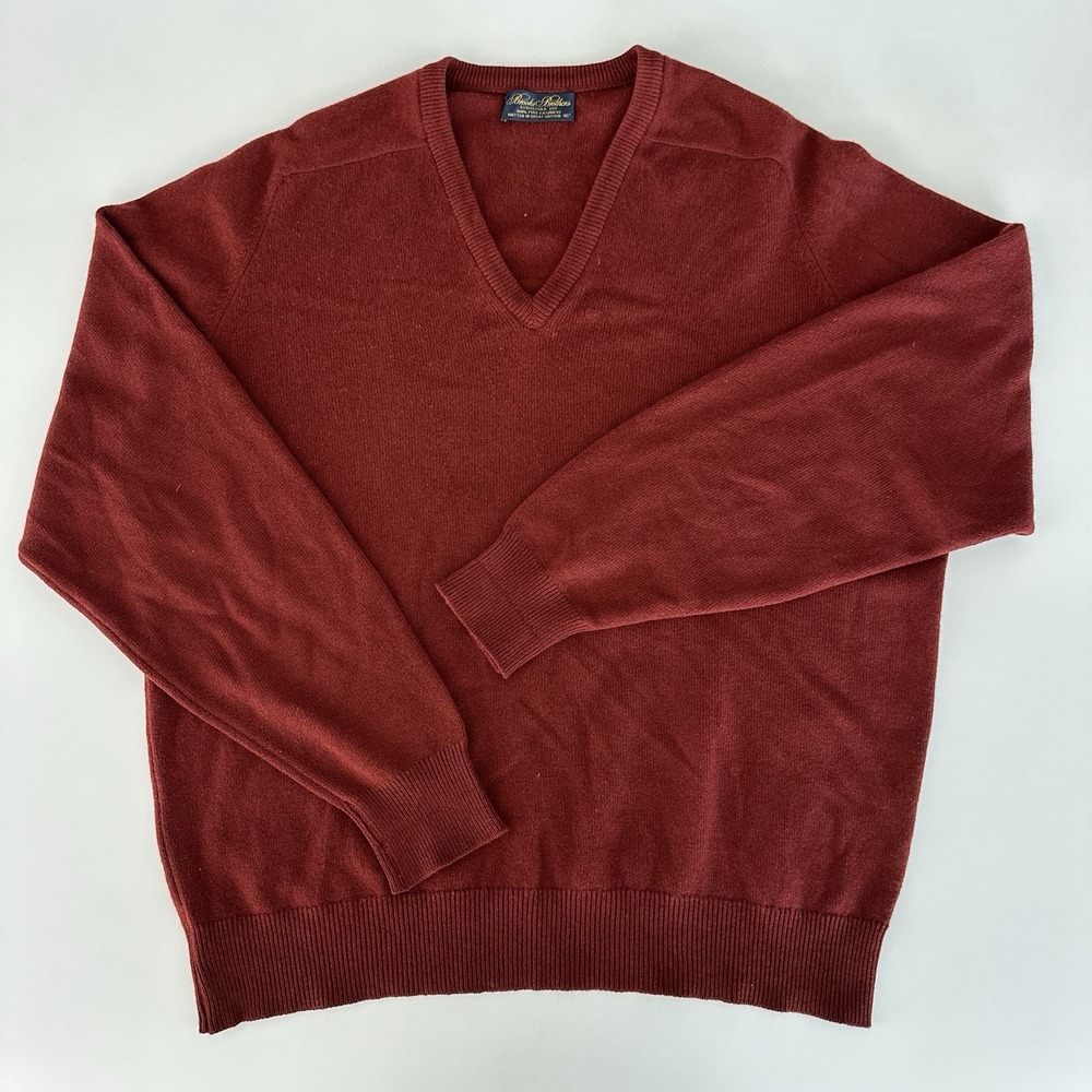 Brooks Brothers Sweater XL V-Neck Burgundy Red Cashmere Made UK Preppy Old Money